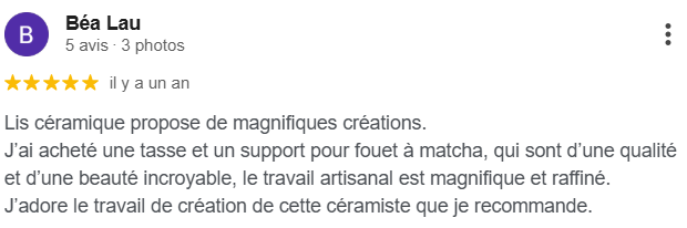 Avis google des céramiques artisanales LIS Céramique