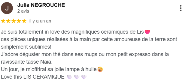 Avis google sur les céramiques en grès de LIS Céramique
