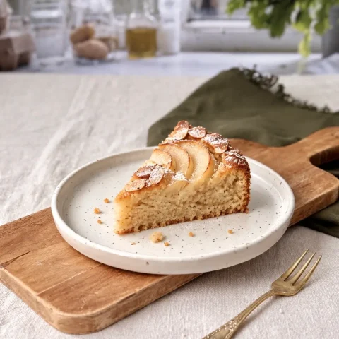 Petite assiette Elia en grès blanc pyrité avec une part de gâteau